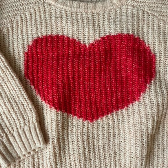 Old Navy Pink Heart Sweater Women’s Small Cream Blush Knit Valentine Pullover - Picture 3 of 6